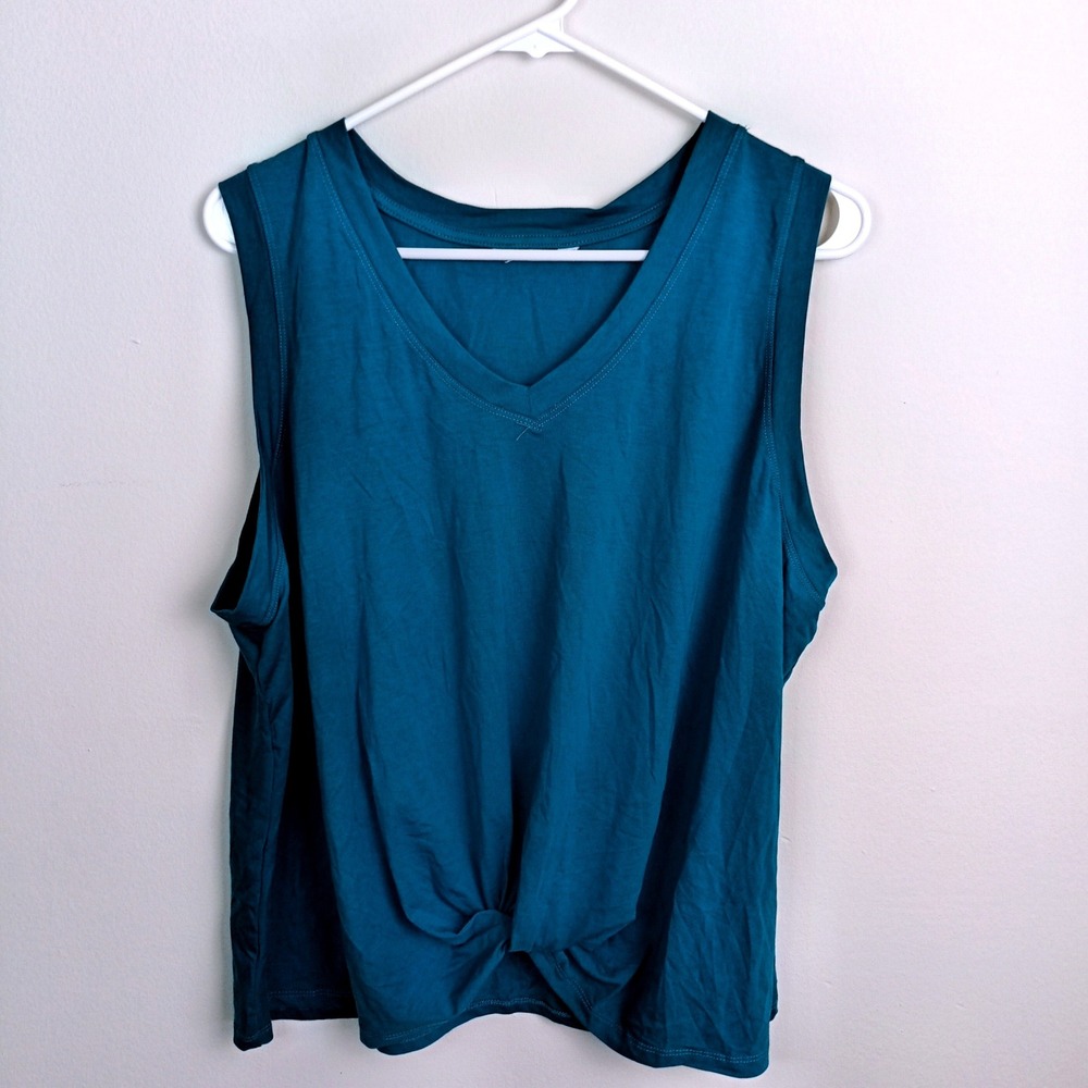 Tank Top Womens XL Teal Excellent Front Knot V-Neck Sleeveless